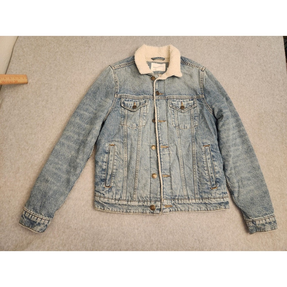 Aeropostale Jacket Mens Small Blue Sherpa Lined Denim Trucker‎ Faux Shearling